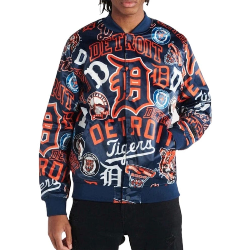 Pro Standard Detroit Tigers All Over Print Satin Jacket (Midnight Navy)