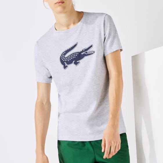 Lacoste Sport 3D Print Crocodile Breathable Jersey T Shirt (Grey/Navy) TH2042