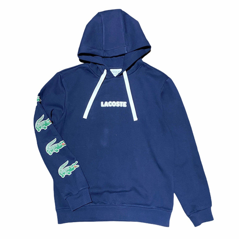 Lacoste Sport Crocodile Print Hooded Cotton Sweatshirt (Navy)