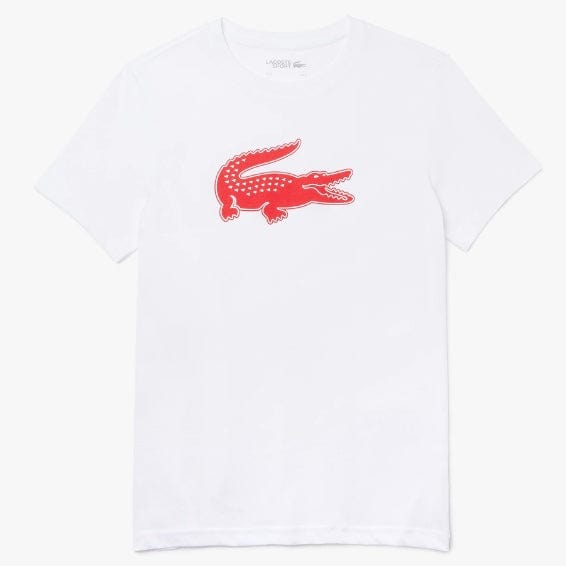 Lacoste Sport 3D Print Crocodile Breathable Jersey T Shirt (White/Red) TH2042