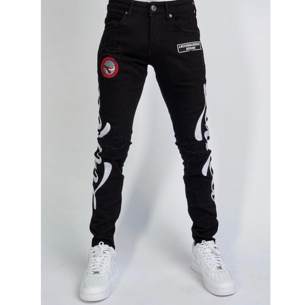 Locked & Loaded Chain Stitch Denim Jean (Black/White) LLCHSE1025250