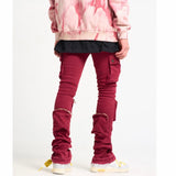 Pheelings Never Look Back Cargo Flare Stack Denim (Burgundy)