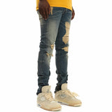 Kdnk Distressed Ankle Zip Jeans (Tinted Dark Blue) KND4454