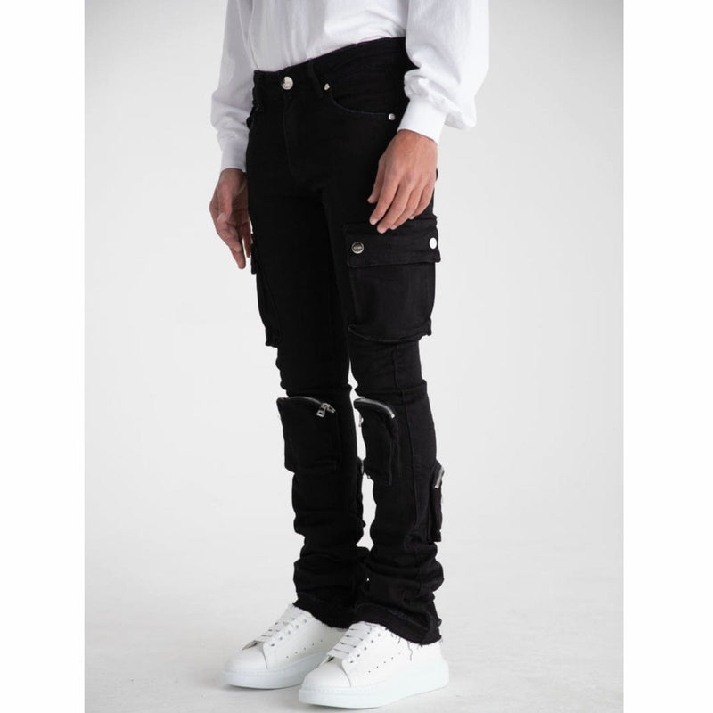 Pheelings Never Look Back Cargo Flare Stack Denim (Black)