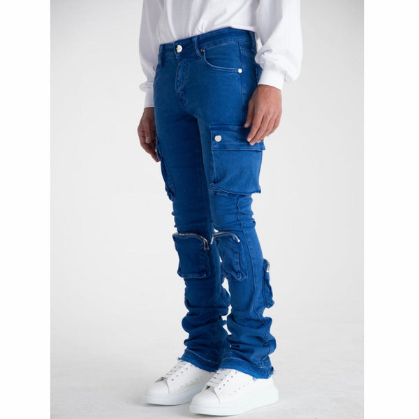 Pheelings Never Look Back Cargo Flare Stack Denim (Royal Blue) - PH-SS22