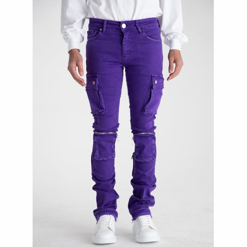 Pheelings Never Look Back Cargo Flare Stack Denim (Purple)