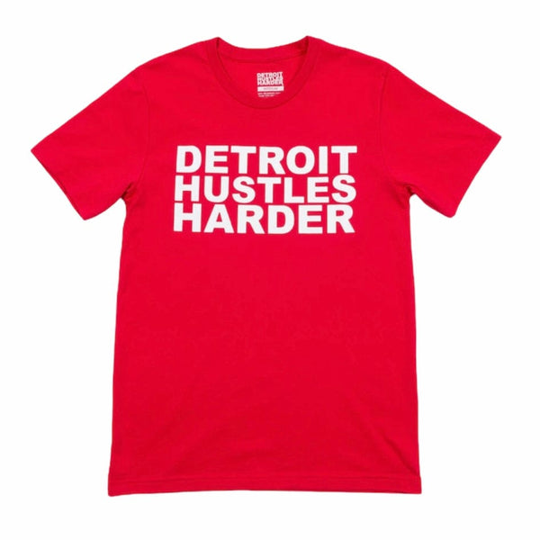 Detroit Hustles Harder Short Sleeve Classic Tee (Red/White)