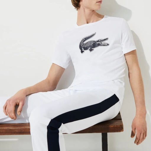 Lacoste Sport 3D Print Crocodile Breathable Jersey T Shirt (White/Navy) TH2042