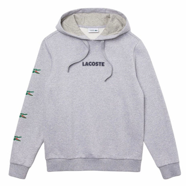 Lacoste Sport Crocodile Print Hooded Cotton Sweatshirt (Grey)