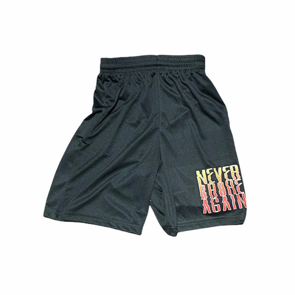 Kids Never Broke Again Wavy Logo Shorts (Black/Orange Red)