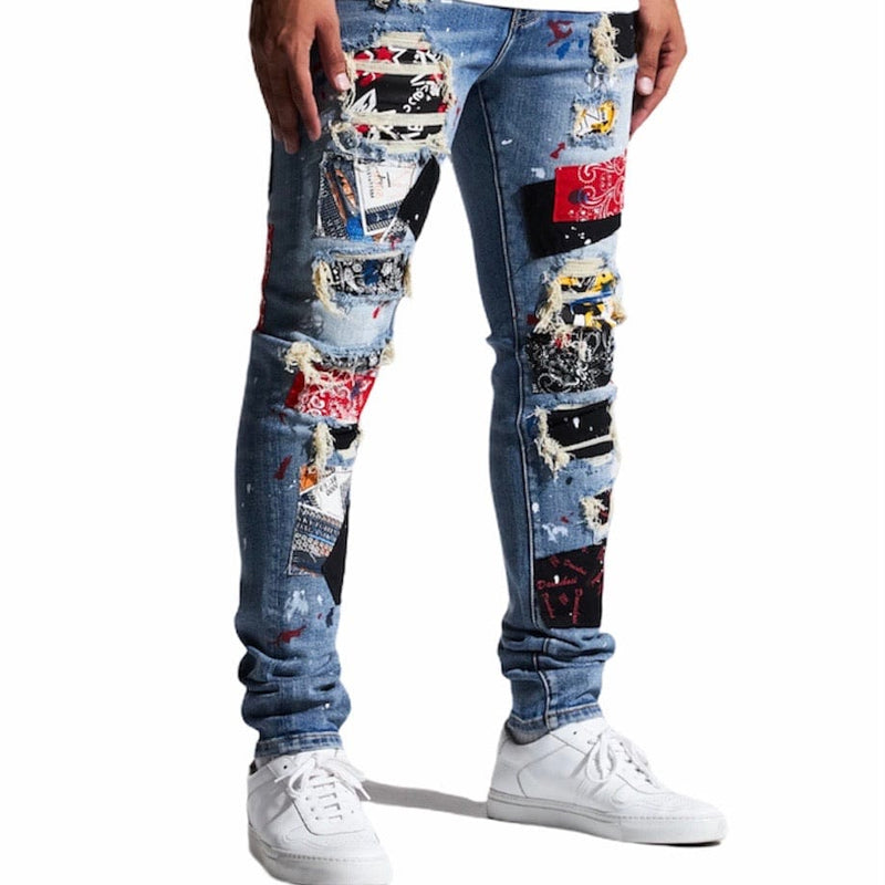 Embellish Rebel Rip & Repair Denim (Blue Patchwork)