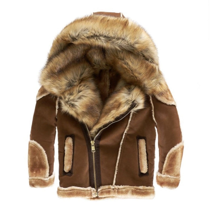 Kids Jordan Craig Shearling Moto Coat (Walnut) - 91401K