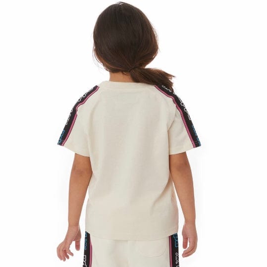 Kids Kappa Logo Tape Avirec 2 T Shirt (Cream/Black-Blue/White) 311B7CW