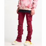 Pheelings Never Look Back Cargo Flare Stack Denim (Burgundy)