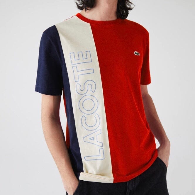 Lacoste Crew Neck Lettering Colourblock T-shirt (Red/Beige/Navy) TH0113