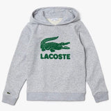 Kids Lacoste Hooded Logo Print Fleece Sweatshirt (Grey Chine) SJ1359