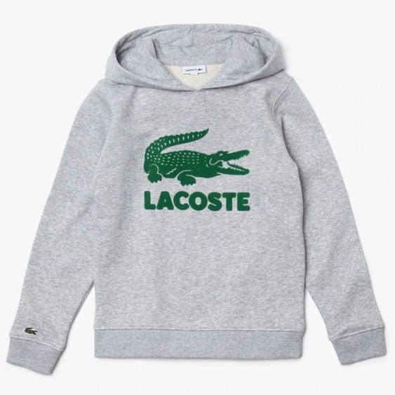 Kids Lacoste Hooded Logo Print Fleece Sweatshirt (Grey Chine) SJ1359