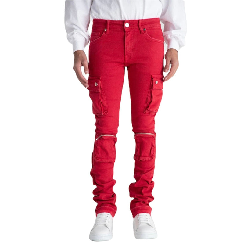 Pheelings Never Look Back Cargo Flare Stack Denim (Red) - PH-SS22