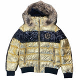 George V Rhinestone Puff Fur Coat (Gold/Black) GV-9563