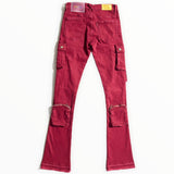 Pheelings Never Look Back Cargo Flare Stack Denim (Burgundy)