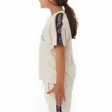 Kids Kappa Logo Tape Avirec 2 T Shirt (Cream/Black-Blue/White) 311B7CW