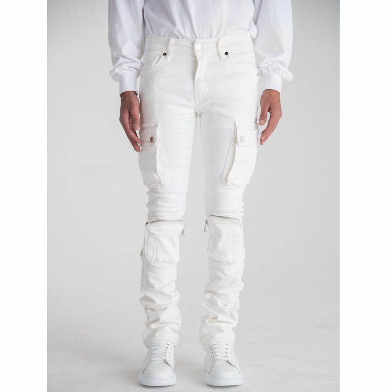 Pheelings Never Look Back Cargo Flare Stack Denim (White)