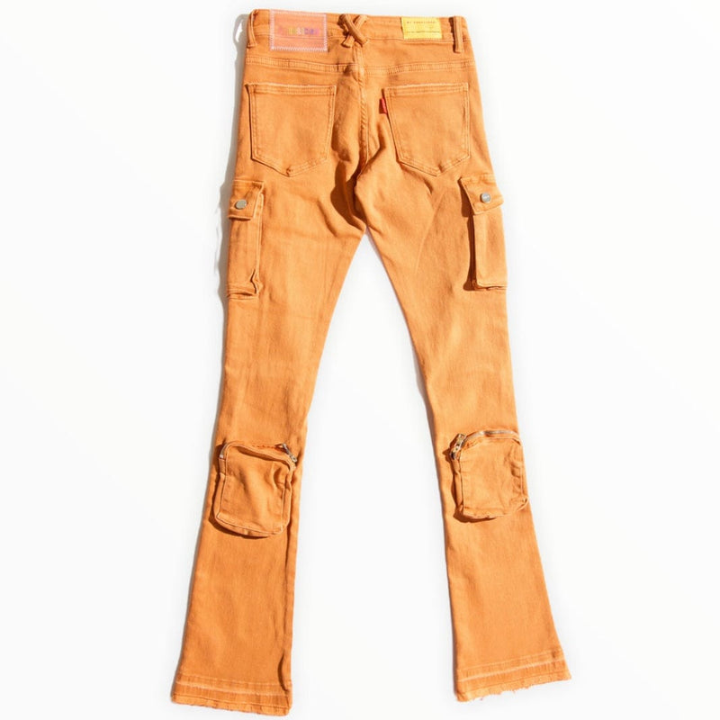 Pheelings Never Look Back Cargo Flare Stack Denim (Dark Orange)