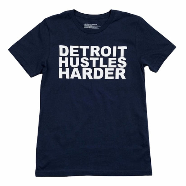 Detroit Hustles Harder Short Sleeve Classic Tee (Navy/White)