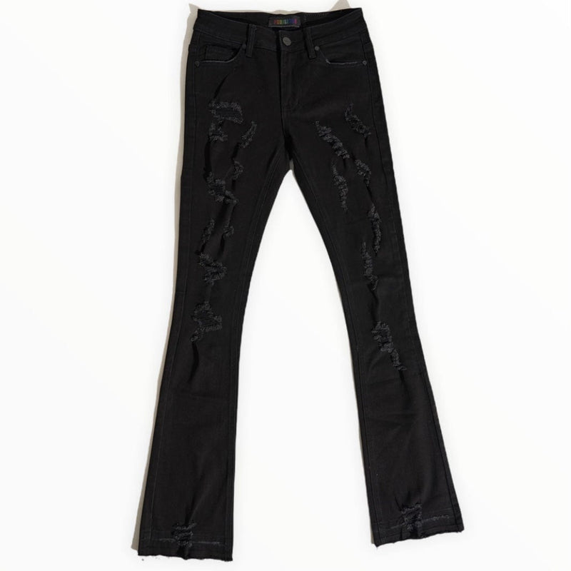 Pheelings Now Or Never Flare Stack Denim Jean (Jet Black)