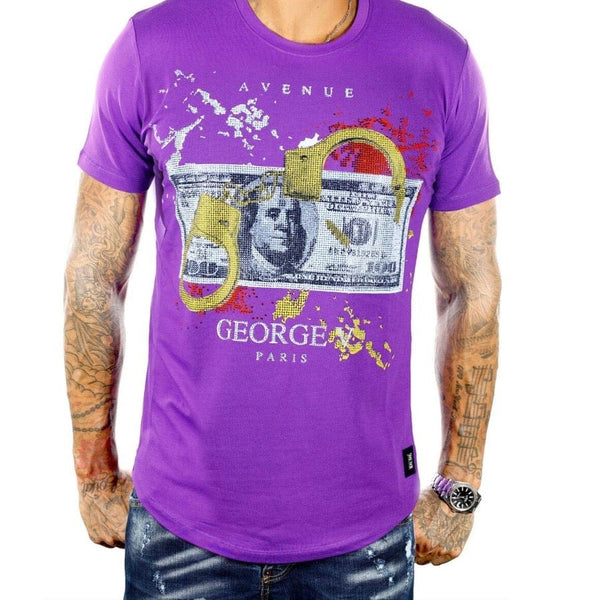 George V Cuff Cash Rhinestone Tee (Purple) GV-2061