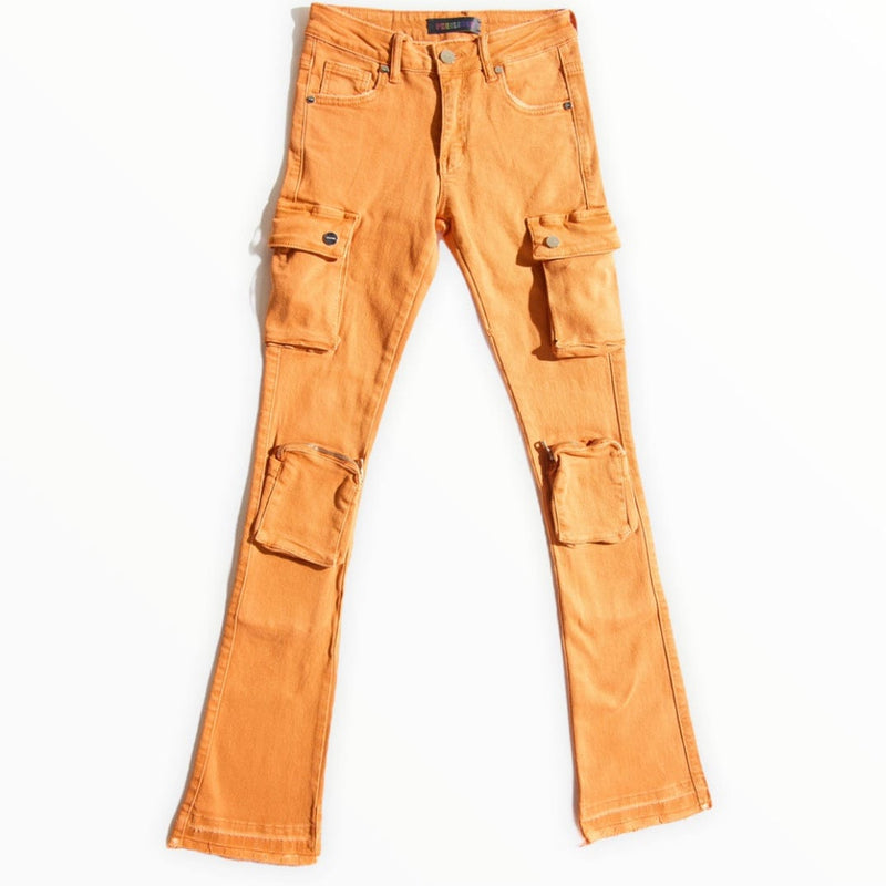 Pheelings Never Look Back Cargo Flare Stack Denim (Dark Orange)