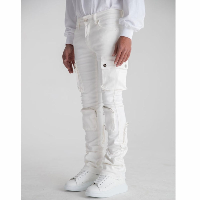 Pheelings Never Look Back Cargo Flare Stack Denim (White)