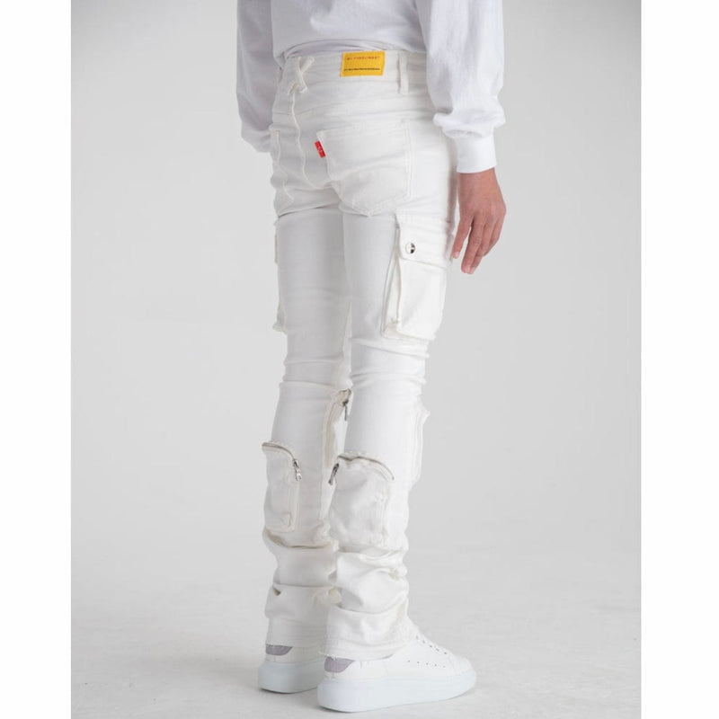 Pheelings Never Look Back Cargo Flare Stack Denim (White)