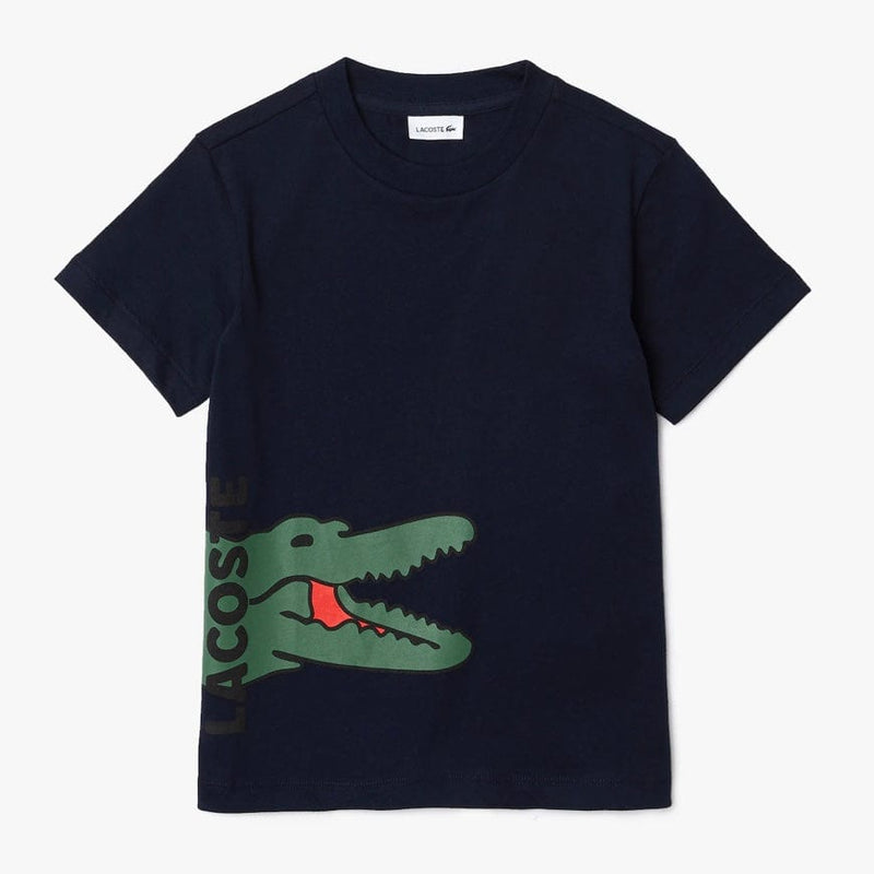 Lacoste Boys' Crew Neck Printed Crocodile Cotton T-shirt Navy TJ684751QRN