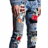 Embellish Rebel Biker Denim (Blue Patchwork)