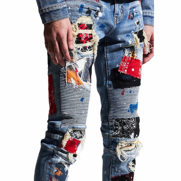 Embellish Rebel Biker Denim (Blue Patchwork)