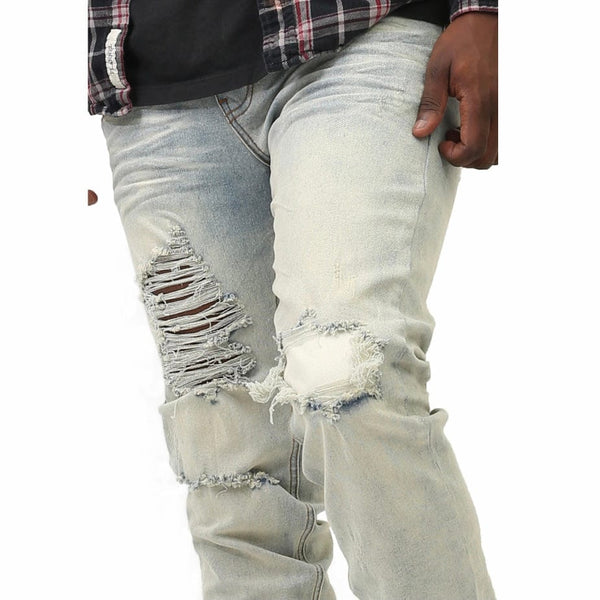 Kdnk Distressed & Patched Jeans (Vintage Light Blue) KND4421