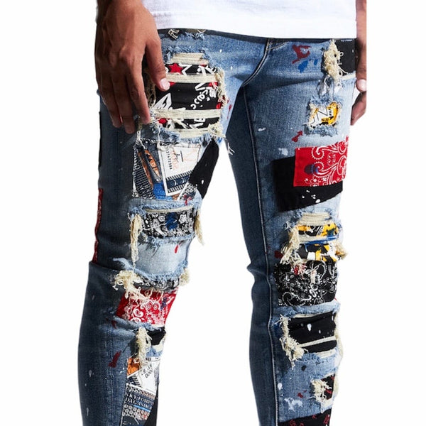 Embellish Rebel Rip & Repair Denim (Blue Patchwork)